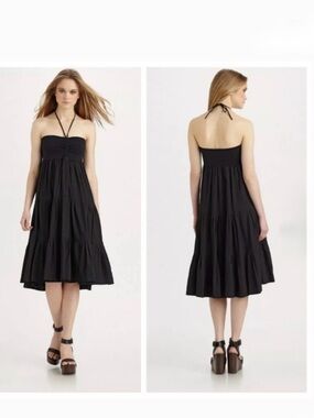 Theory Melcia Linen Halter Maxi Dress Black OS